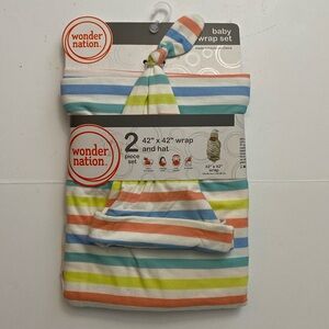 Wonder Nation Baby 2 Piece Wrap & Hat Set 42” X 42”